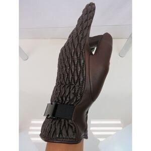 NEW $745 MONCLER QUILTED LEATHER WOOL LINING BROWN WINTER WOMEN GLOVES M ITALY